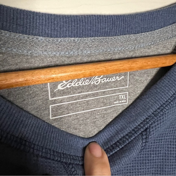 Eddie Bauer Mens Shirt Extra Large Tall Blue Thermal Crew Sweater Sleep Knit - Picture 2 of 4